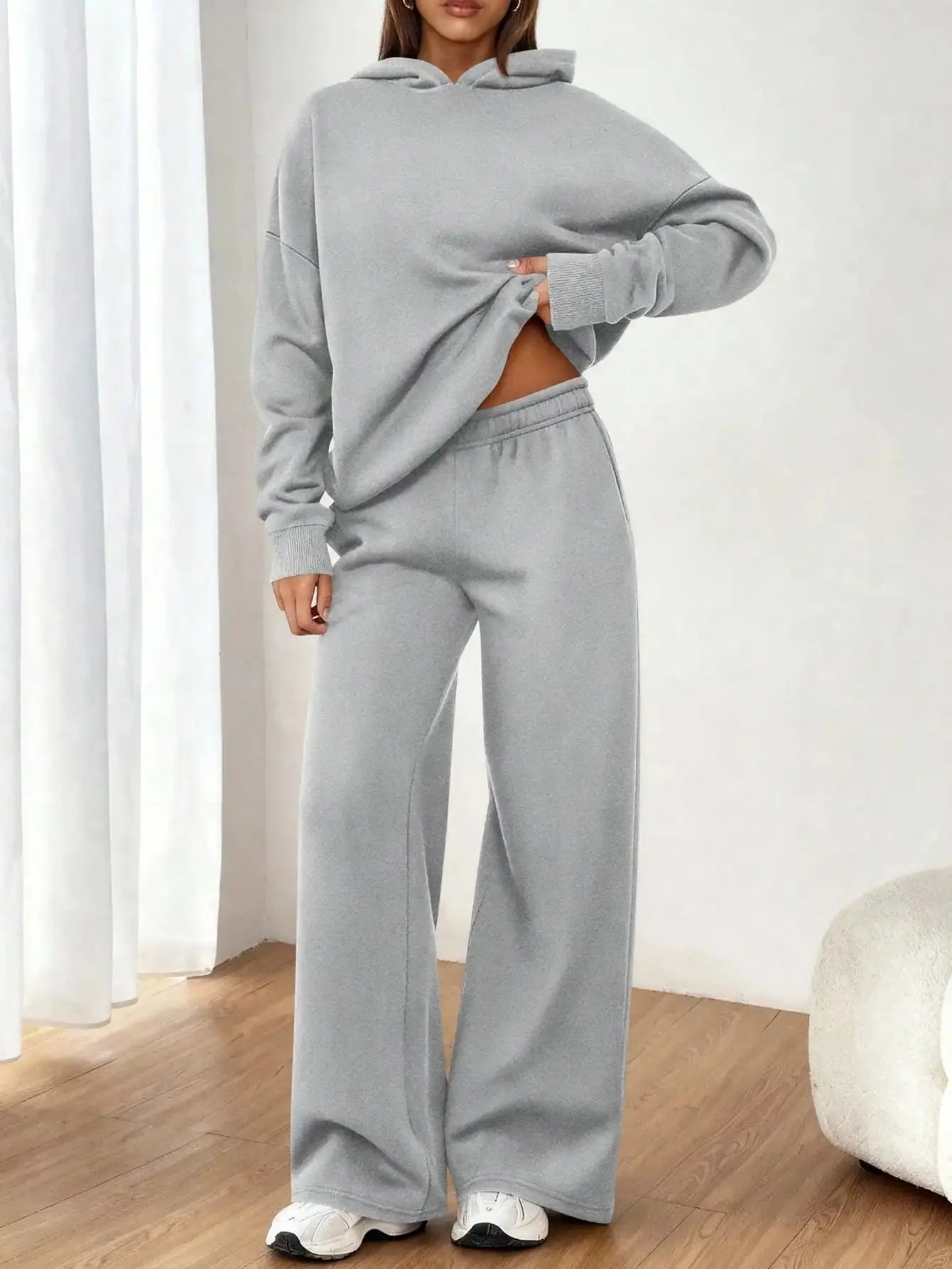 Women's 2 Piece Sweatsuit Set Casual Long Sleeve Hoodie Loose Wide Leg Sweatpants Aurexia off