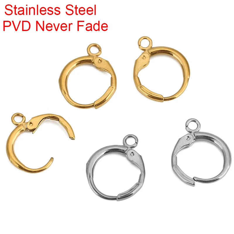 10pcs PVD Never Fade Stainless Steel Earrings Hooks With Loop 12mm Hypoallergenic Earring Clasps Making For Jewelry Accesorios Aurexia off