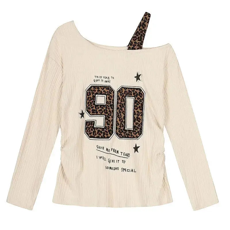 Y2K Patchwork Leopard Print T-Shirt Women Loose Streetwear Tee Grunge Casual Top Aurexia off