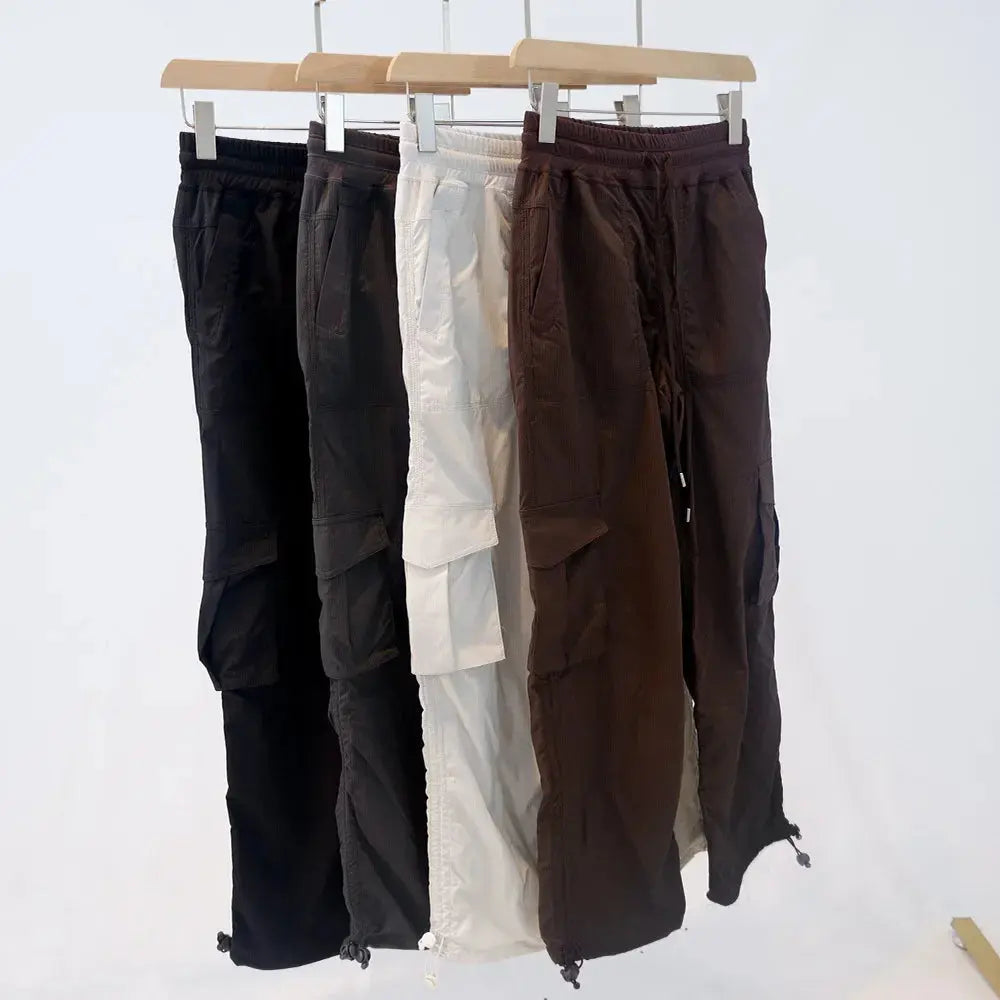 Autumn Yoga New Women's Loose and Versatile American Fashionable Drawstring Design Large Pocket Wide Leg Elastic Work Pants Aurexia off