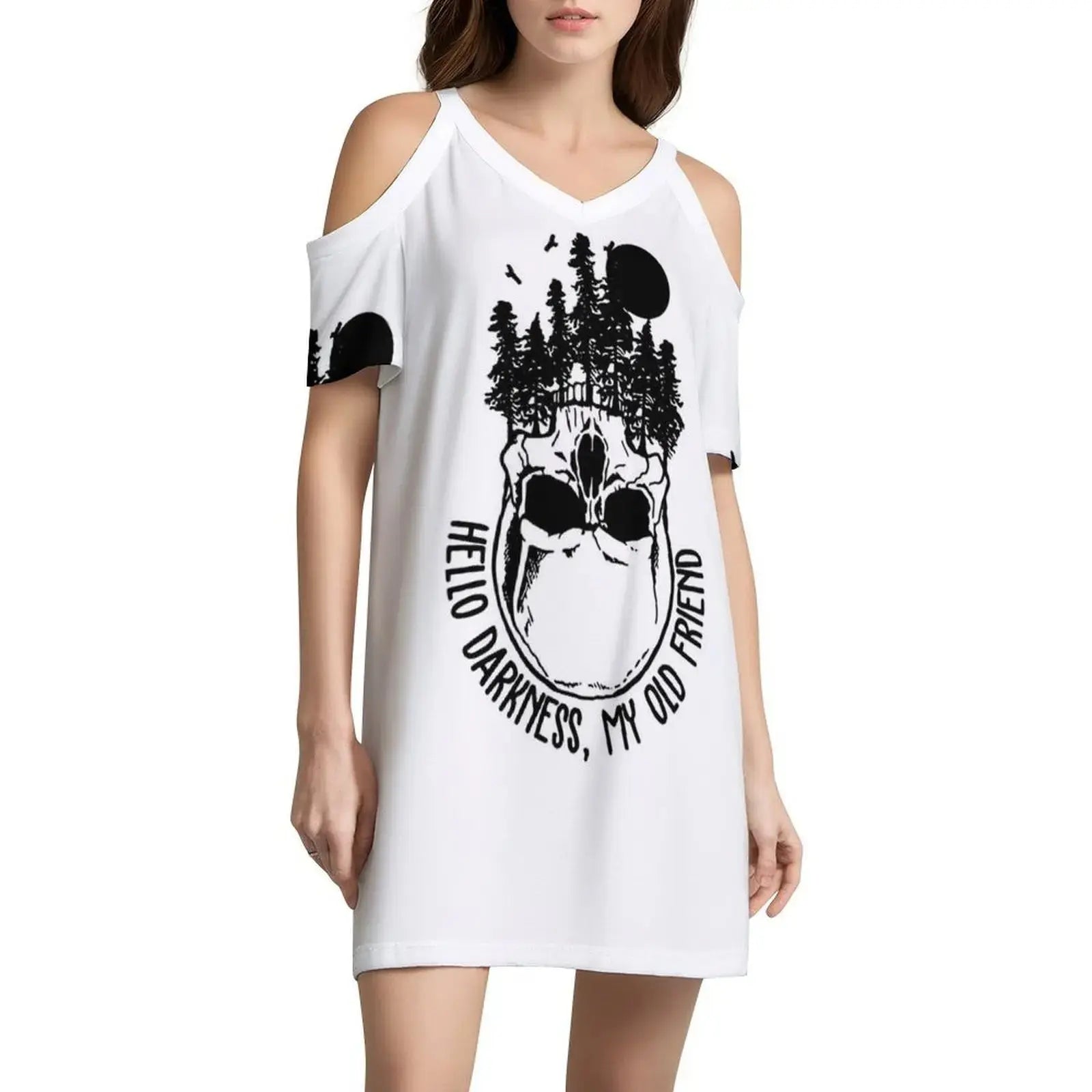 Hello Darkness My Old Friend Skull Vintage Sweetheart Neckline Dress Elegant Summer Party Dress For Women Hello Darkness My Old Aurexia off