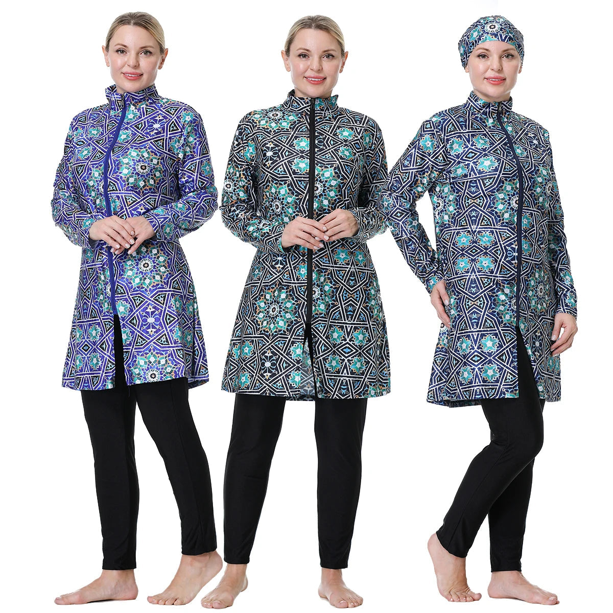 H1024 Muslim Women Fullcoverage  Long Sleeves Cover Up Burkinis Three Pieces Plus Size Printing  Swimwear Suits Aurexia off