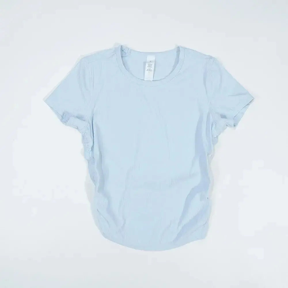 Ribbed Tight Shirt Sexy Waist Shaping Cropped Top Short Sleeve Shirts Women Gym T-shirt Breathable Yoga Clothes Aurexia off