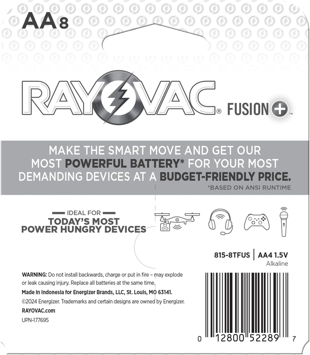 Fusion AA Batteries (8 Pack), Double a Alkaline Batteries