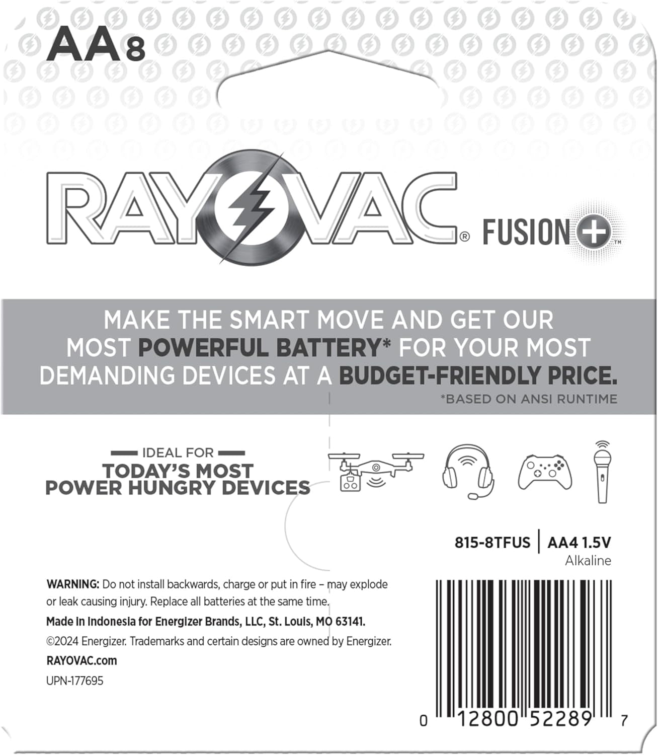 Fusion AA Batteries (8 Pack), Double a Alkaline Batteries