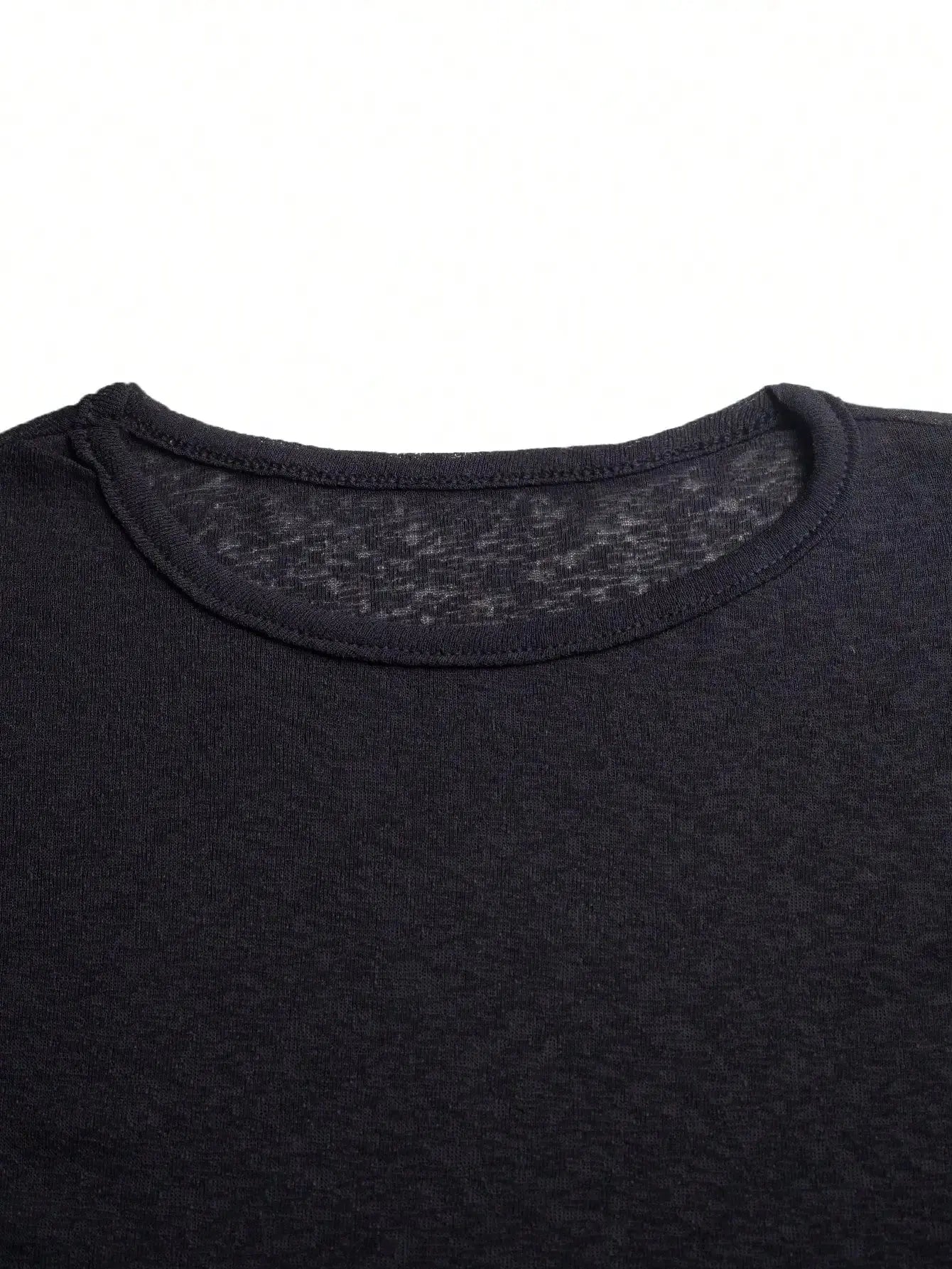 Sheer Long Sleeve Crew Neck Fitted Top Casual Black Spring Aurexia off