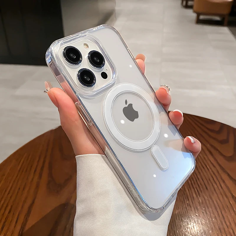 For Magesafe Magnetic Transparent Wireless Charge Case For iPhone 11 12 13 14 15 16 17 Air Pro Max Plus Mini Shockproof PC Cover Aurexia off