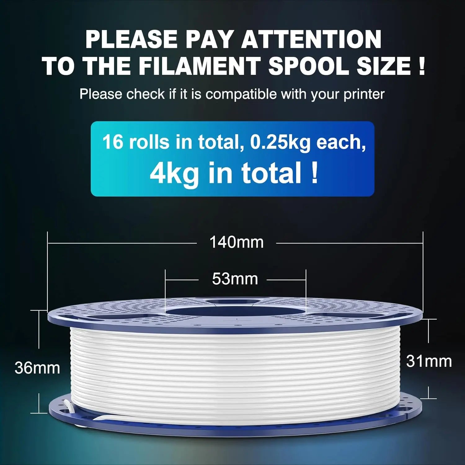 16 Color PLA Filament Bundle, Multicolor 3D Printer Filament 1.75mm, Vacuum Packed, 0.25kg per Spool, Total 4kg Aurexia off