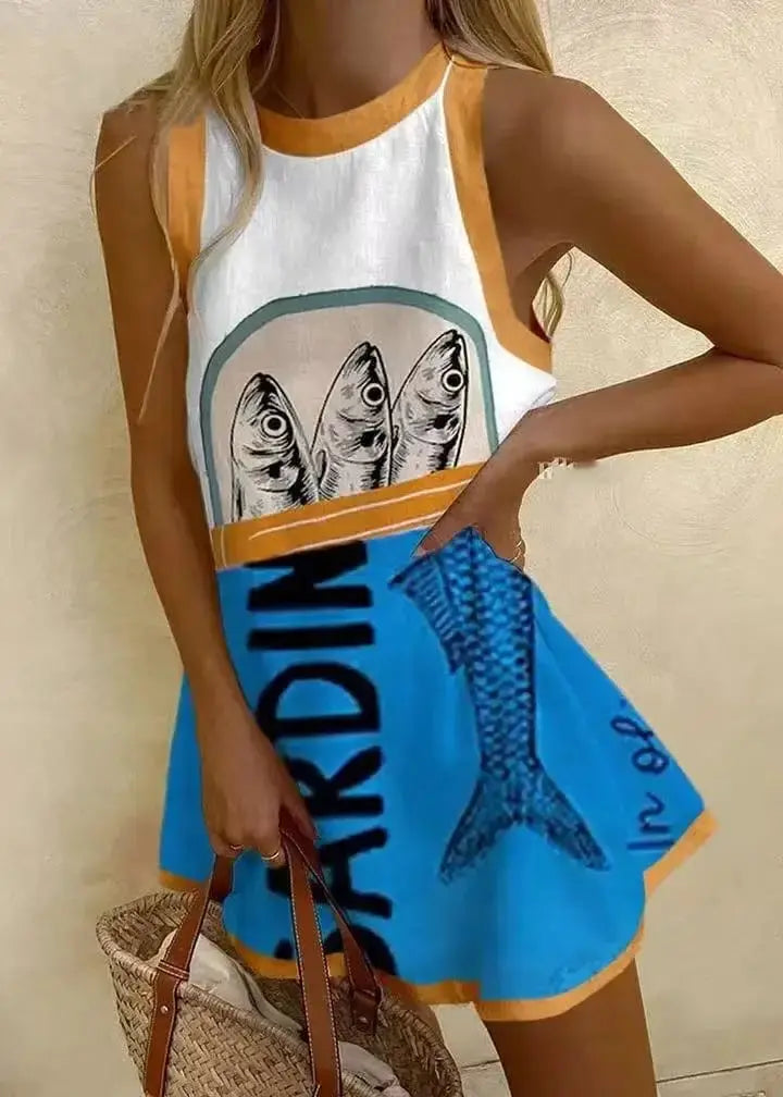 Women's Pineapple Print Sleeveless Dress - Casual Beach Vacation Party Dress for Summer Aurexia off