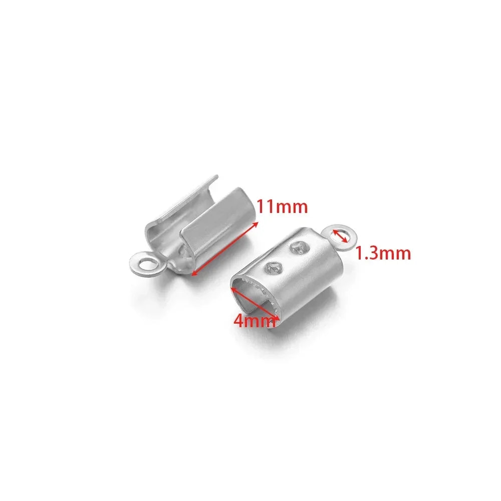 50pcs Stainless Steel High Quality Crimp End Beads Caps Leather Cord Clips for DIY Jewelry Making Necklace Connectors Supplies Aurexia off