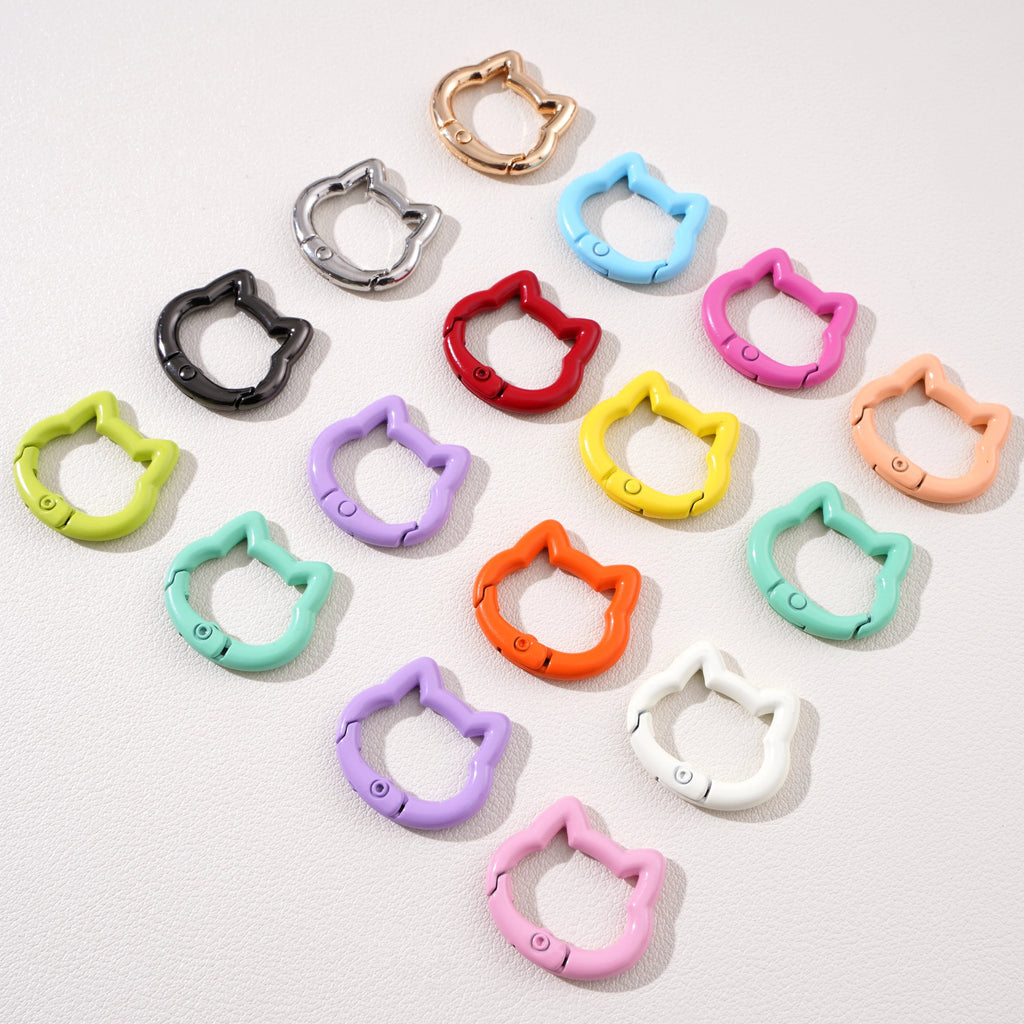 1pc/bag Alloy Spring Clasps Colorful Cute Cat Shape Spring Ring Carabiner Clips For DIY Keyring Lanyard Keychain Making Findings Aurexia off