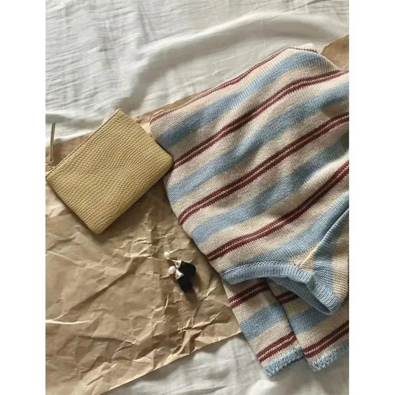 Women's Striped Knit Top, Casual Loose-Fit Long Sleeve Sweater, Lightweight Crew Neck Pullover for Daily Wear Aurexia off