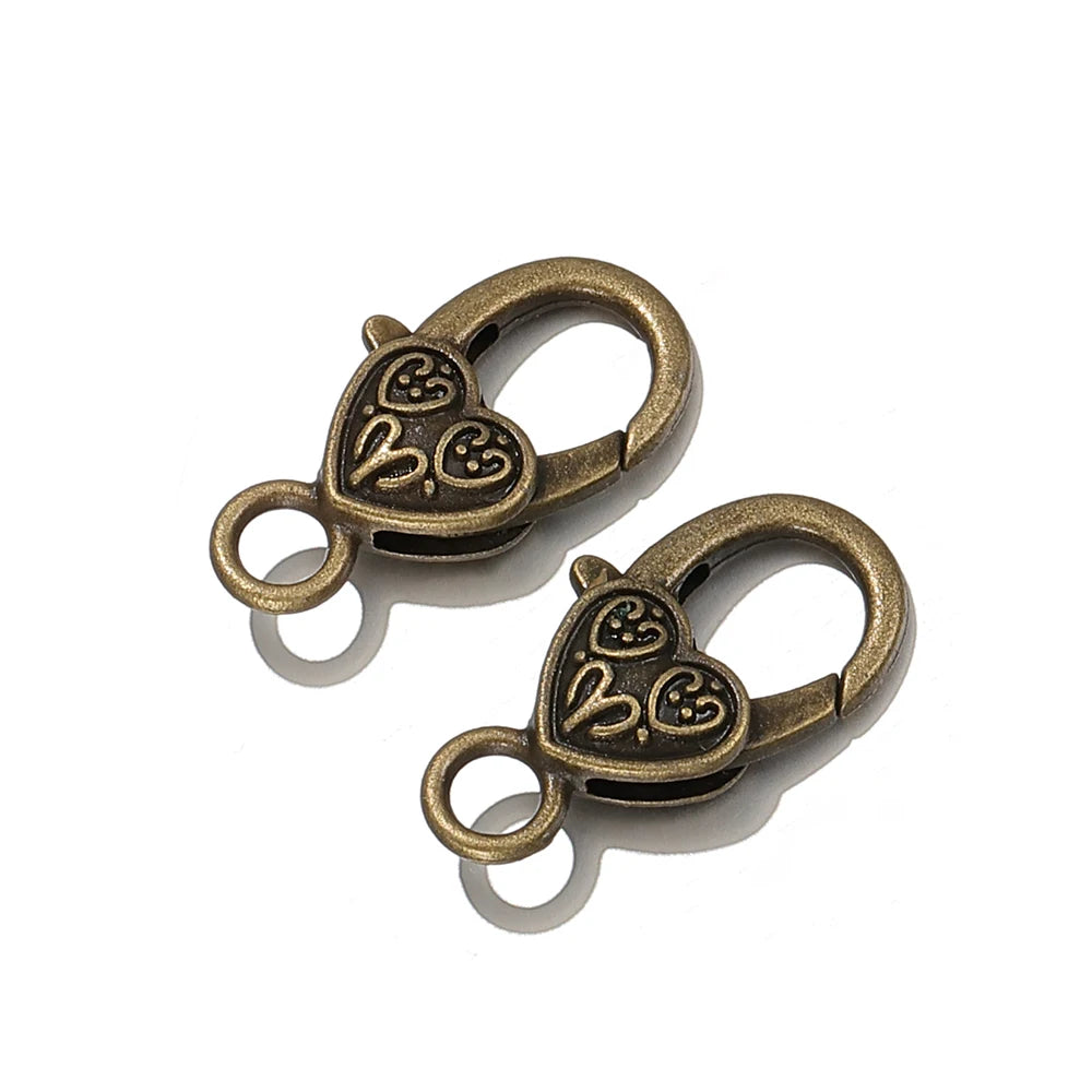 10pcs Metal Heart-Shaped Lobster Clasp Connectors Vintage Engraved Heart Alloy Keychains for DIY Pendant Jewelry Making Aurexia off