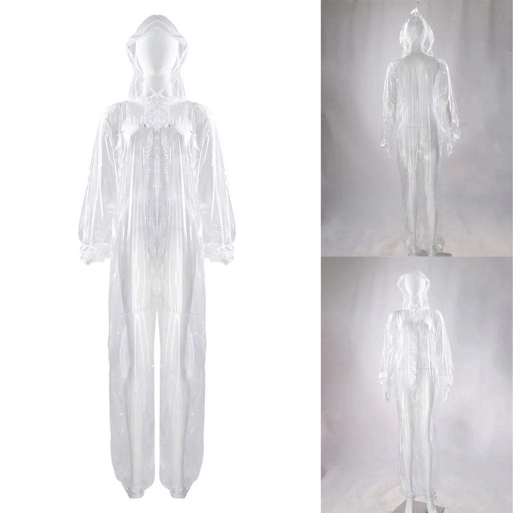 Adults Transparent Full-body Hooded Raincoat Portable Convenient One-piece Waterproof Raincoat Jumpsuit for Outdoor Workwear Aurexia off