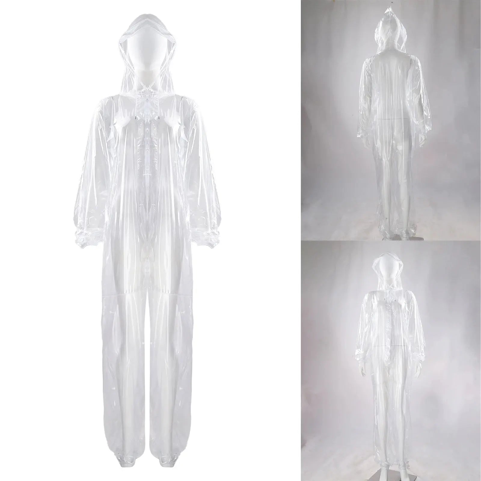 Adults Transparent Full-body Hooded Raincoat Portable Convenient One-piece Waterproof Raincoat Jumpsuit for Outdoor Workwear Aurexia off