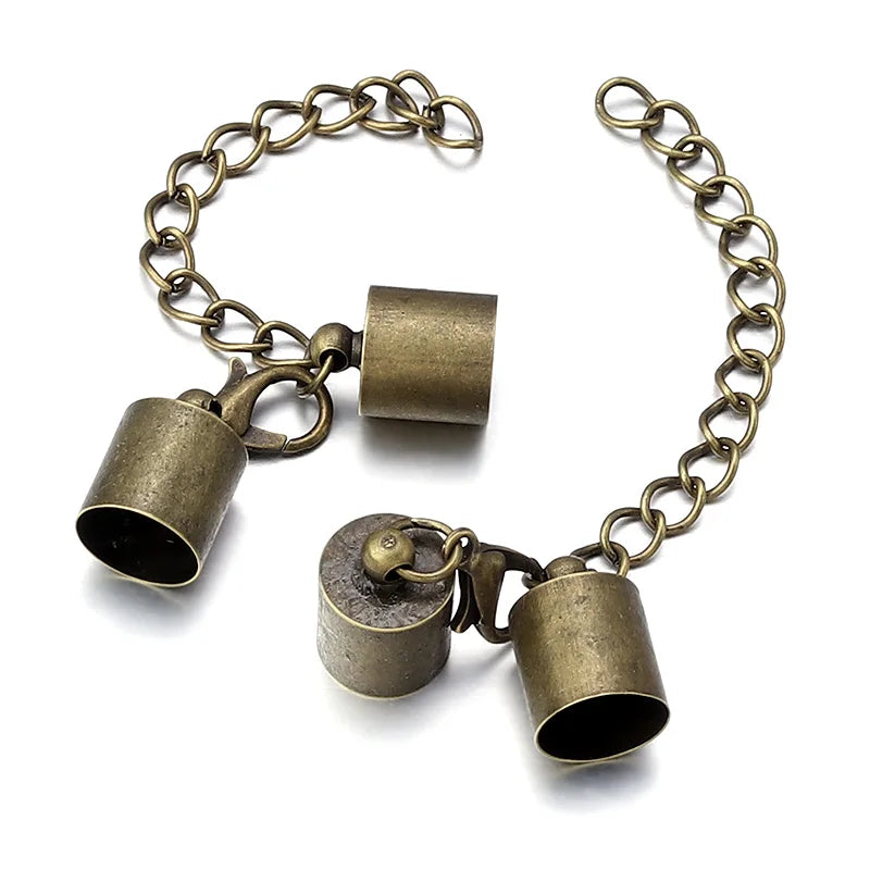 10Sets Leather Cord End Caps With Lobster Clasp Extending Chain For Jewelry Making DIY Bracelet Necklace Connectors Accessories Aurexia off