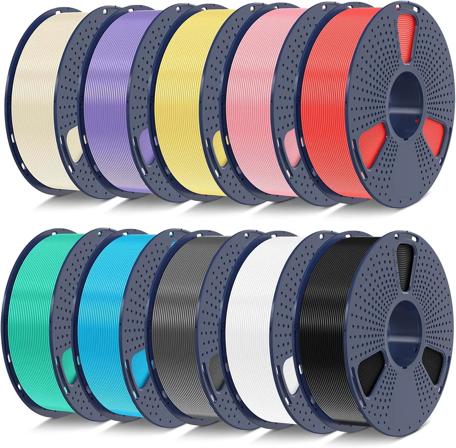 10KG PLA 3D Printer Filament Bundle, 1.75mm Multicolor Set with Black White Grey Blue Green Red Yellow Pink Purple Cream Aurexia off
