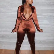 Deep V Neck Long Sleeve Jumpsuit & Casual Pants Set Aurexia off