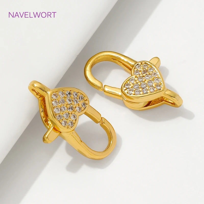 18K Gold Plated Inlaid Zircon Heart Lobster Clasps,Connectors For Jewelry,Clasp For Bracelet,DIY Jewelry Making Accessories Aurexia off
