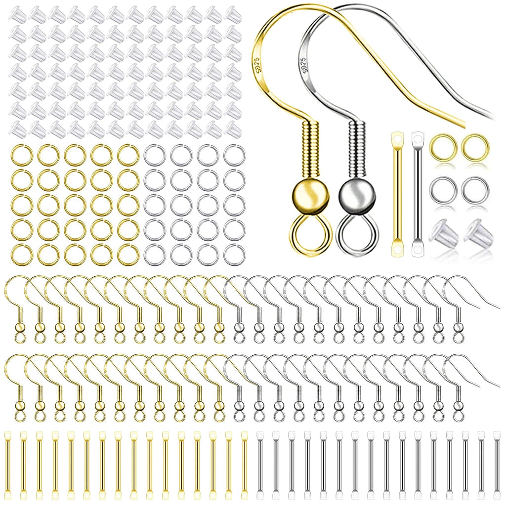 925 Silver/Gold Plated Earring Hooks for Jewelry Making, 900pcs Hypoallergenic Earring Making Kit,Earring Findings Jump Rings Aurexia off