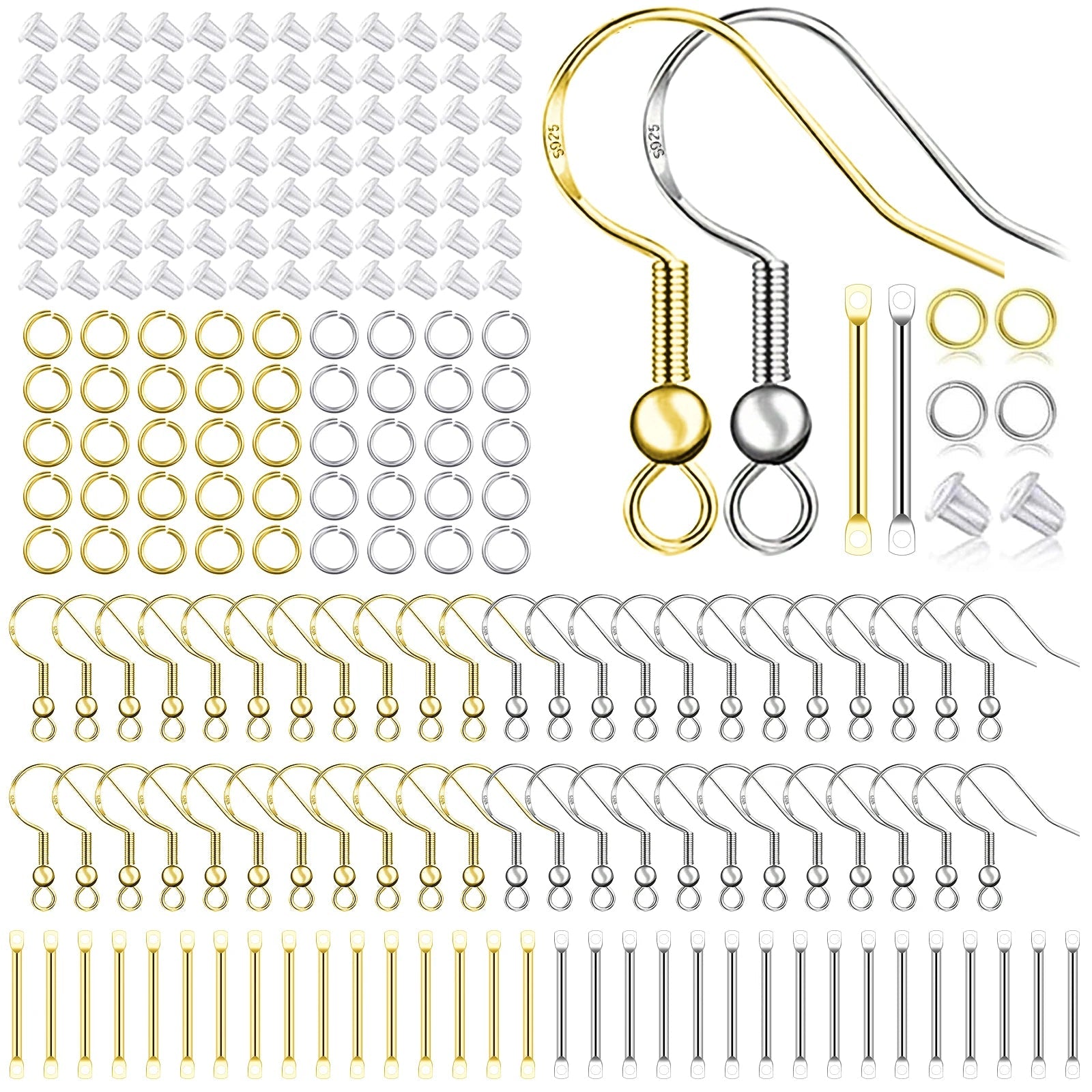 925 Silver/Gold Plated Earring Hooks for Jewelry Making, 900pcs Hypoallergenic Earring Making Kit,Earring Findings Jump Rings Aurexia off