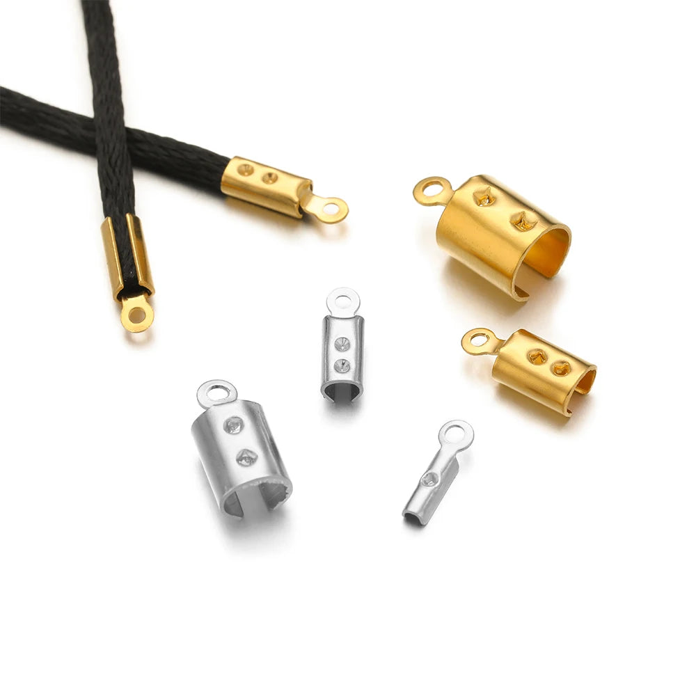 50pcs Stainless Steel High Quality Crimp End Beads Caps Leather Cord Clips for DIY Jewelry Making Necklace Connectors Supplies Aurexia off