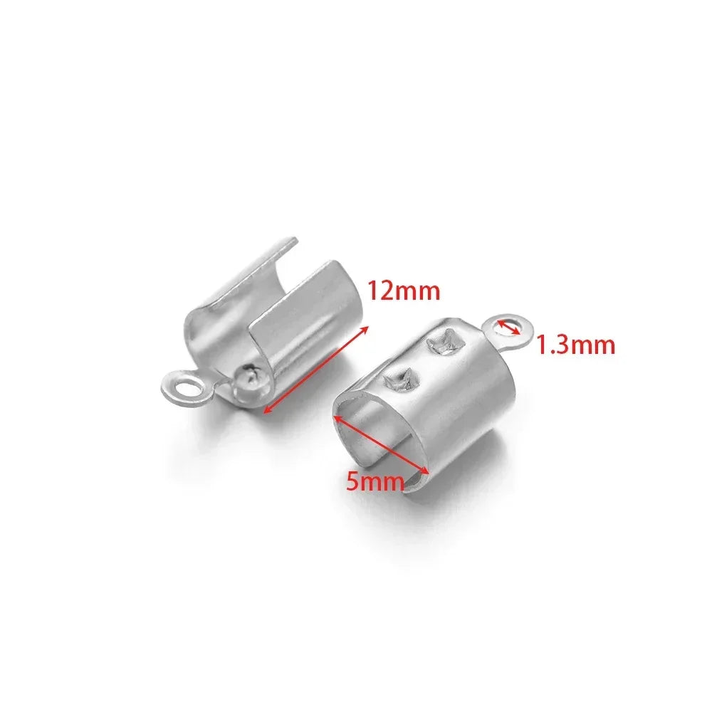 50pcs Stainless Steel High Quality Crimp End Beads Caps Leather Cord Clips for DIY Jewelry Making Necklace Connectors Supplies Aurexia off