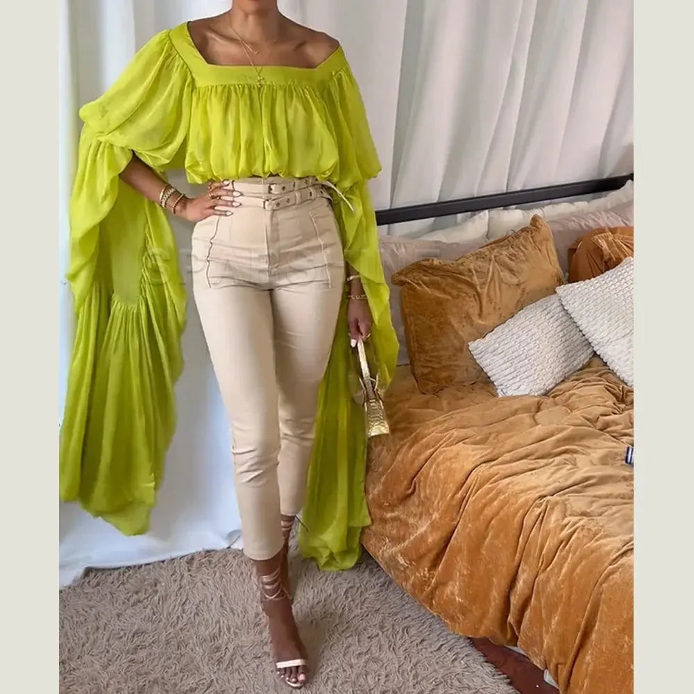 Women Chiffon Crop Top, Puff Long Sleeve Blouse, Square Neck Backless Tie Sheer Shirt for Party Nightclub Aurexia off