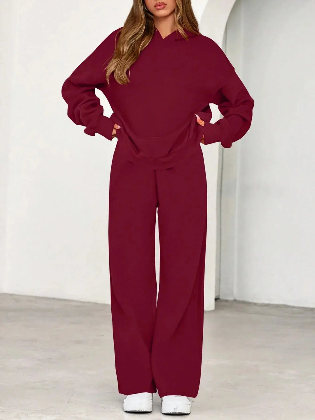 Women's 2 Piece Sweatsuit Set Casual Long Sleeve Hoodie Loose Wide Leg Sweatpants Aurexia off