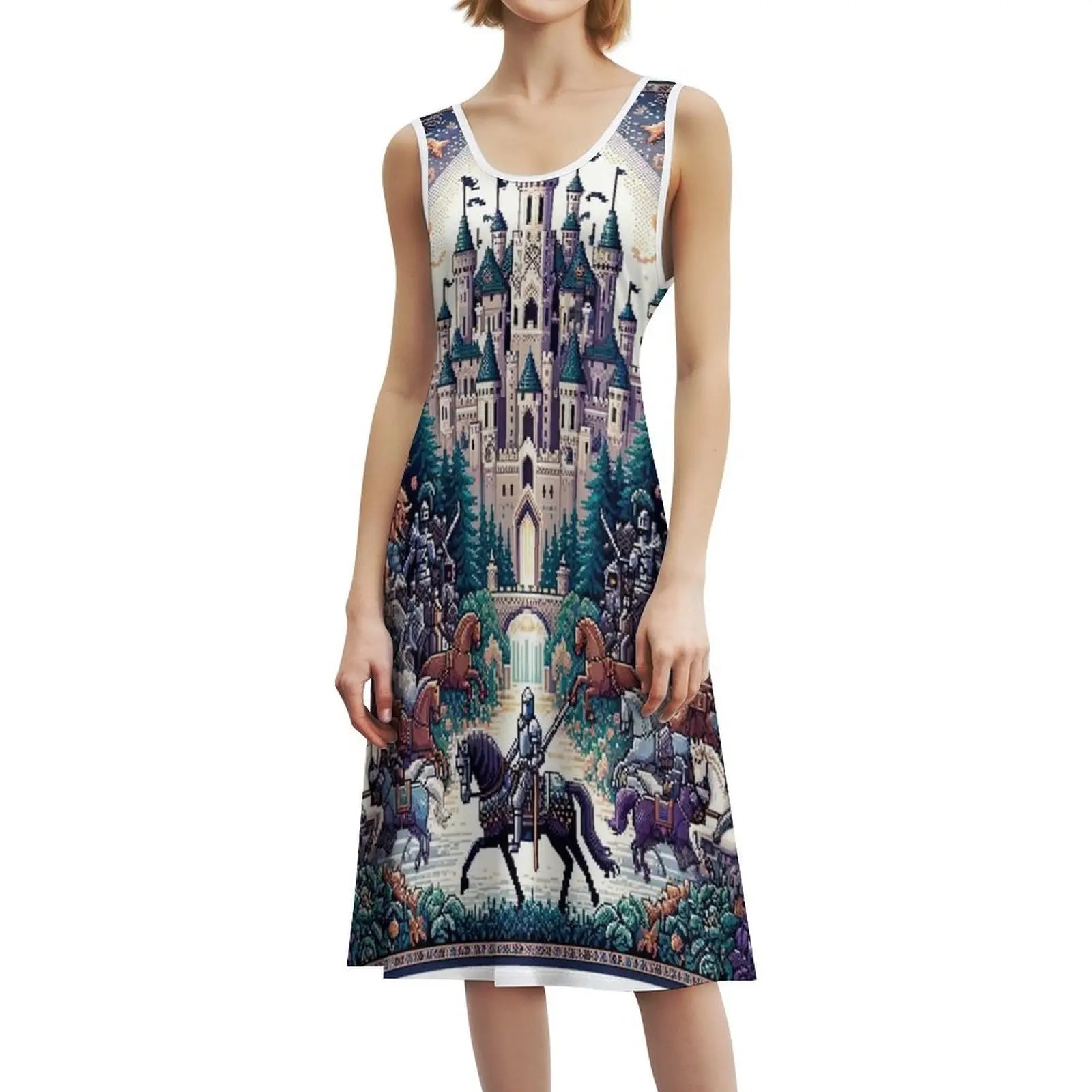 Seamless Pattern Knight Kingdom Designs And Sweetheart Neckline Dress Elegant Summer Party Dress For Women Ornate Design Vector Aurexia off
