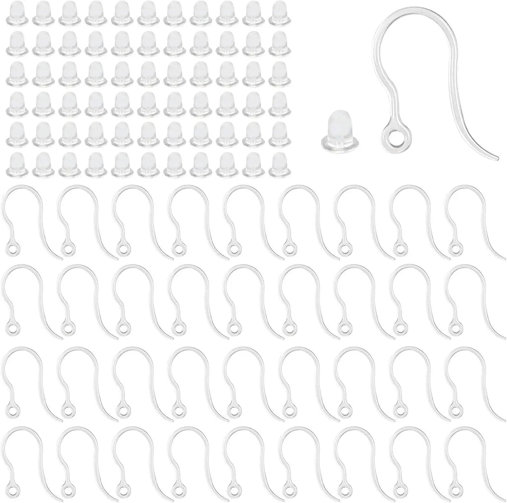 40pcs Clear Plastic Earring Hooks Ear Wire with Loop French Fish Hooks With Transparent Earring Stoppers for DIY Jewelry Making Aurexia off