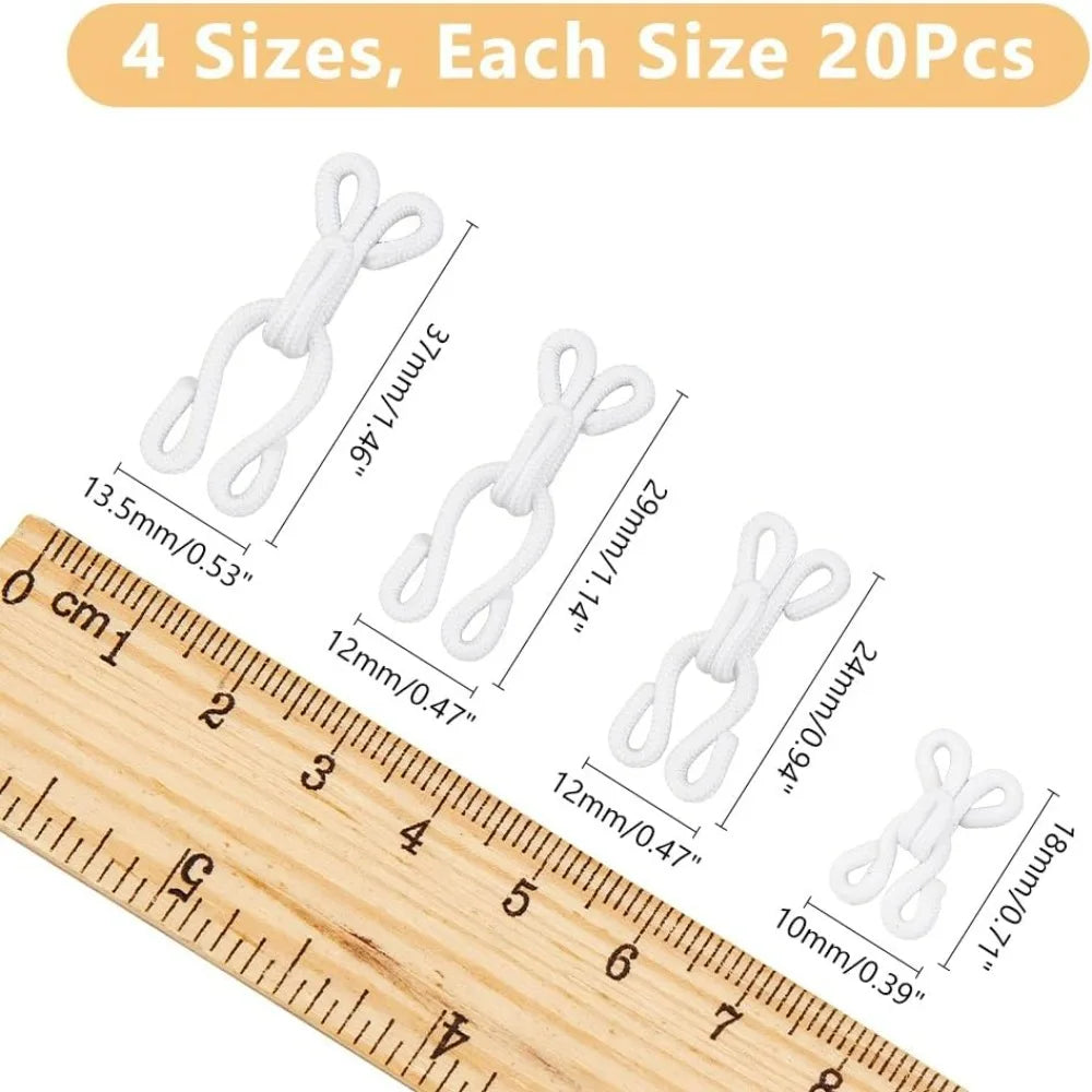 80Pcs 4 Sizes Covered Sewing Hooks and Eye Closure White Sewing Hidden Hook for Clothing Bra Thick Leather deep Pile Fabrics Aurexia off