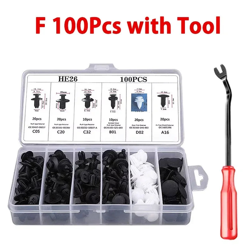 100/50 PCS Auto Fastener Clips Kit  - Multi-Size  Retainers for Car Fender, Bumper, Door & Panel Trim Aurexia off