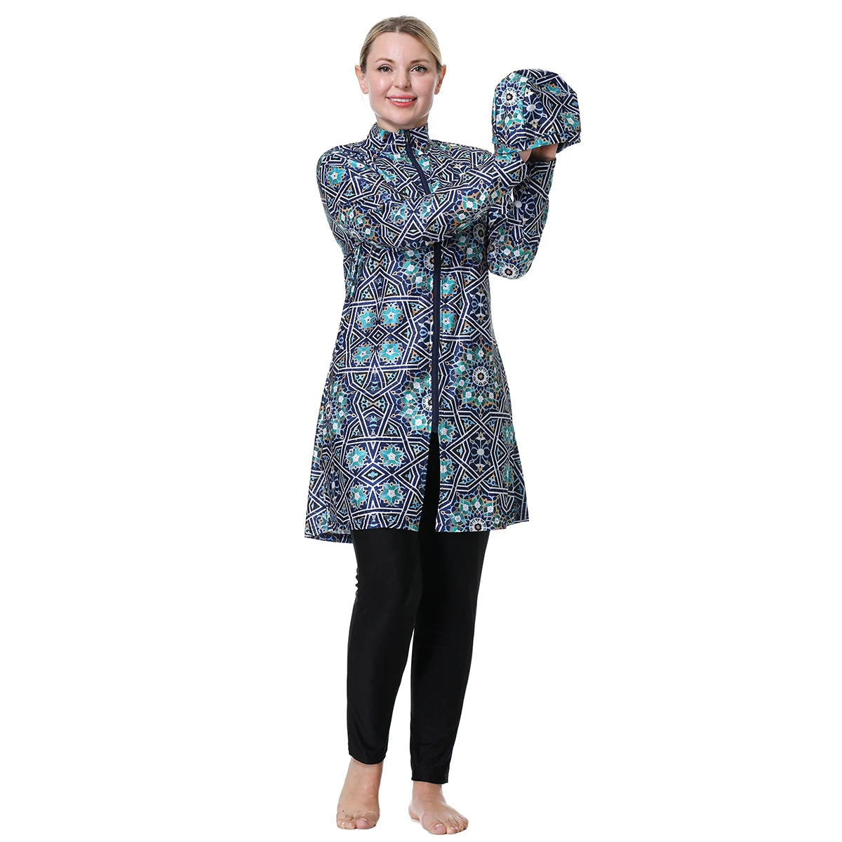 H1024 Muslim Women Fullcoverage  Long Sleeves Cover Up Burkinis Three Pieces Plus Size Printing  Swimwear Suits Aurexia off