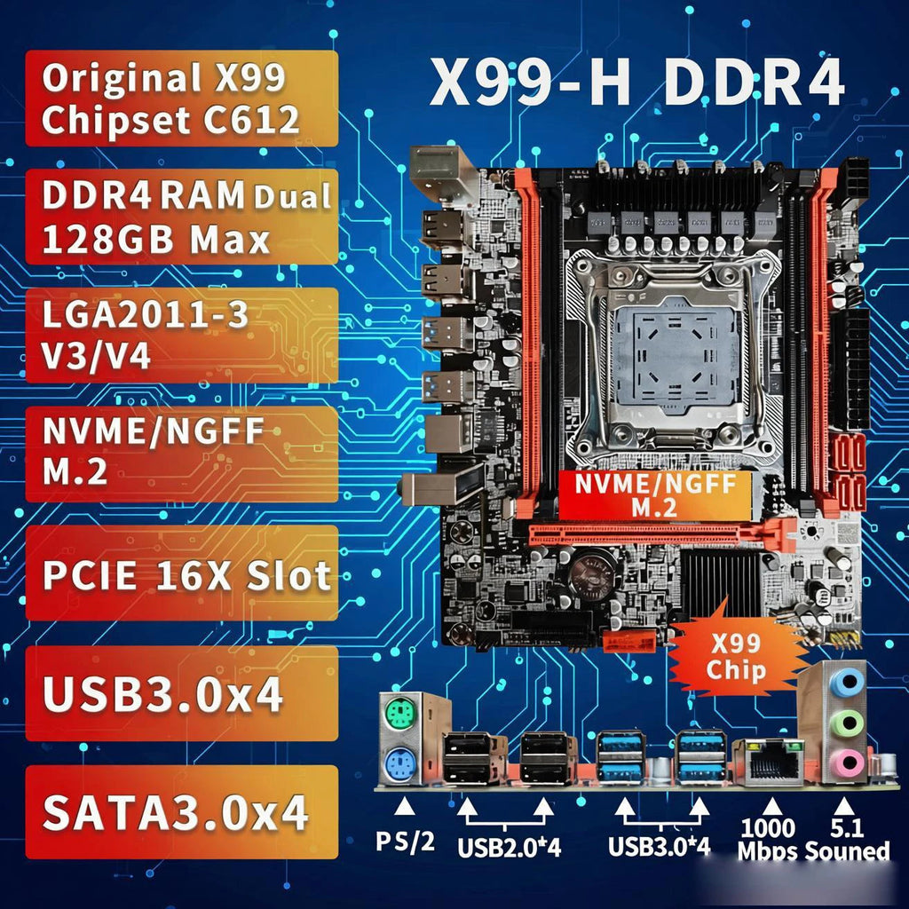 X99 motherboard LGA2011-3 V3/V4 CPU DDR4 PC/REG ECC RAM NVME/NGFF M.2 C612 Chip SATA3.0 USB3.0 PCIE3.0 16X Slot PS/2 Aurexia off