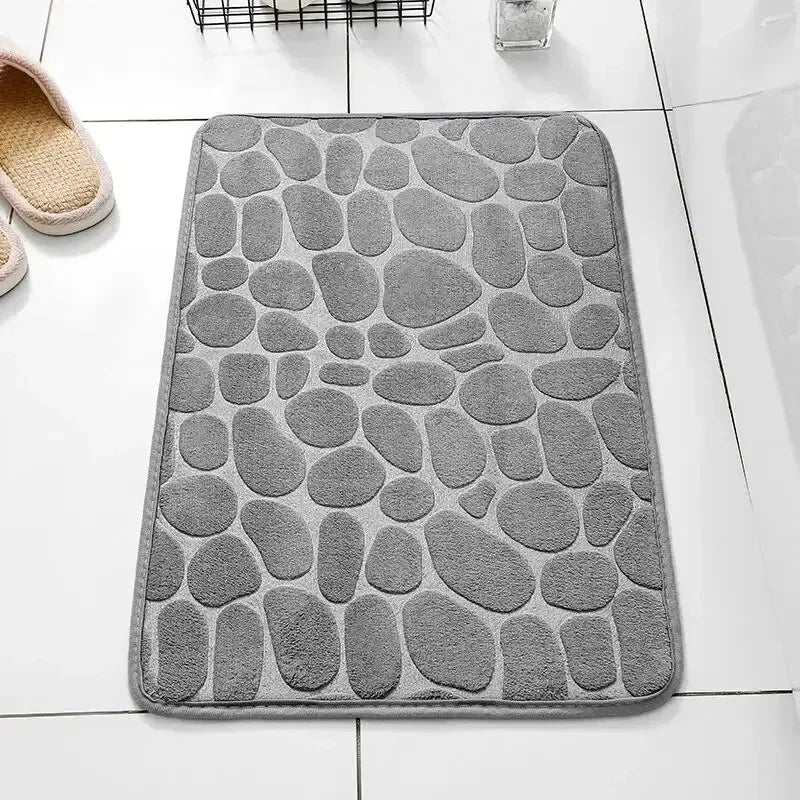 1pc Memory Foam Embossed Velvet Carpet Bathroom Living Room Non-Slip Mat Cobblestone Floor Mat Home Furnishings Aurexia off
