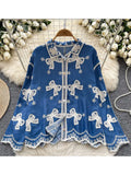 Women Spring Shirt Small Niche Retro Embroidered Single Breasted Casual Top Loose Fashionable Long Sleeved Shirt BL121 Aurexia off