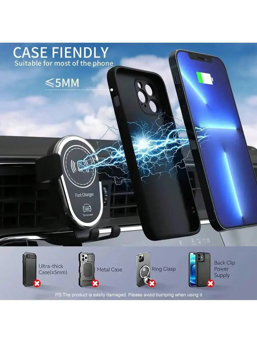 15W Wireless Car Charger With Gravity Induction Holder For iPhone Galaxy Fast Charging Aurexia off