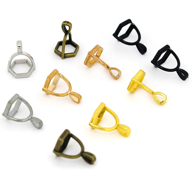 20Pcs Hexagonal Gemstone Cap Natural Stone Crystal Pillar Pendant Caps For Jewelry Making Pendant Necklace Connectors Clasp DIY Aurexia off