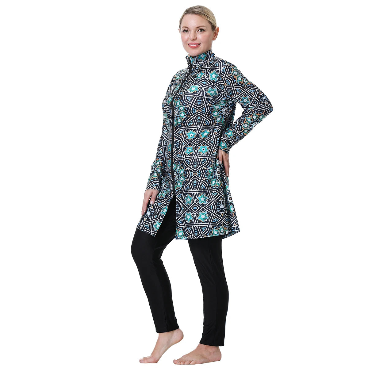 H1024 Muslim Women Fullcoverage  Long Sleeves Cover Up Burkinis Three Pieces Plus Size Printing  Swimwear Suits Aurexia off