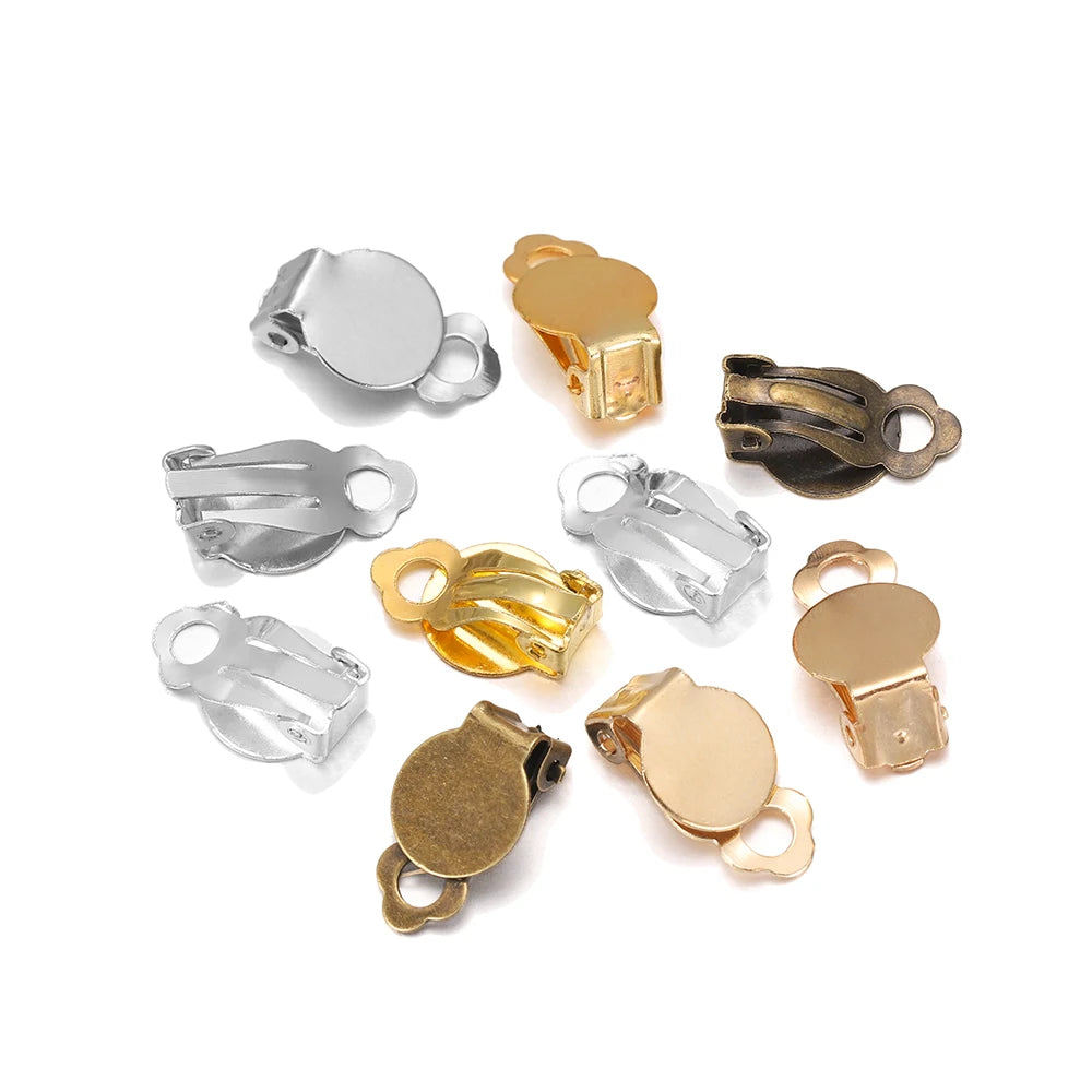 50pcs/Lot 10mm Meatl Ear Clips Earrings Blank Setting Base Fit Glass Cabochons For DIY Jewelry Making Findings Accessories Aurexia off