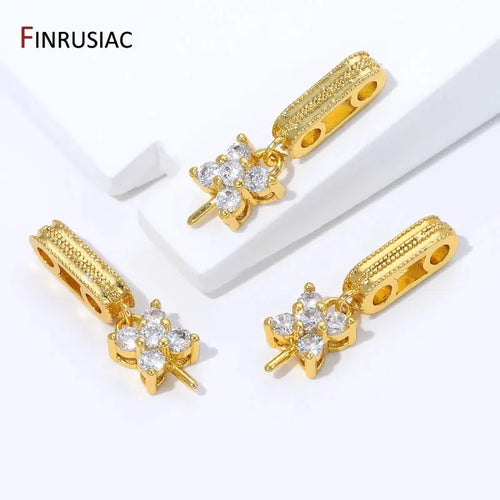 18K Gold Plated Brass Rectangle Pendant Bails,Inlaid Zircon Pearl Pendant Mounting End Caps Peg Bails,DIY Jewelry accessories Aurexia off