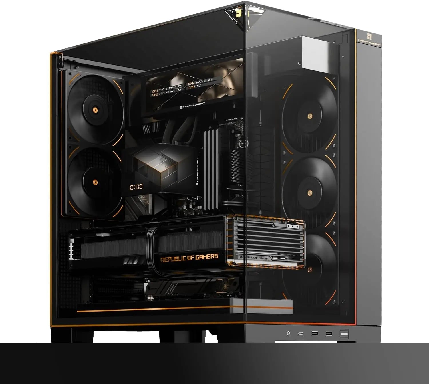 ATX Gaming Case with Panoramic Glass Panel, 8 Fan Slots, Type-C Interface, and 9.16-inch LCD Display Aurexia off