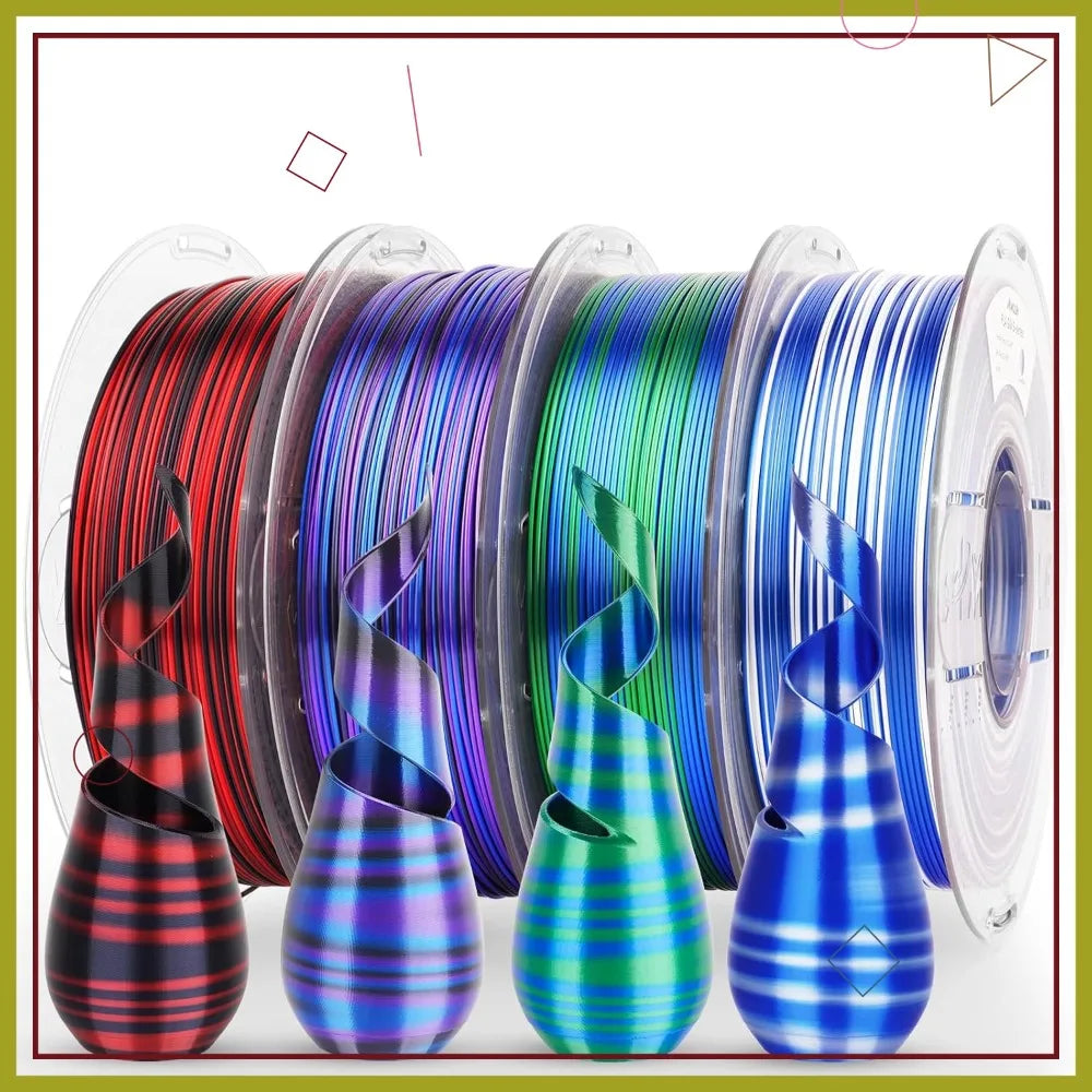 Silk PLA 3D Printer Filament Bundle, 1.75mm Multicolor Rainbow Pack, Fast Color Change, 4 Spools x 1KG Aurexia off