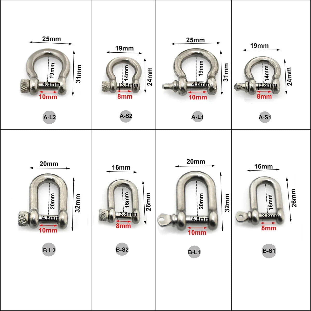 Stainless Steel Bow Shape Shackle Carabiner D Ring Fob Key Ring Keychain Hook for Camping Hiking Screw Joint Connector Buckle Aurexia off