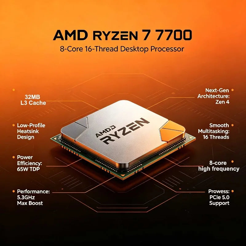 AMD Ryzen7 7700 Desktop CPU Zen4 5nm 8 Core 16 Thread 5.3GHz 32MB Cache AM5 65W Integrated Radeon Graphics EXPO Gaming Processor Aurexia off