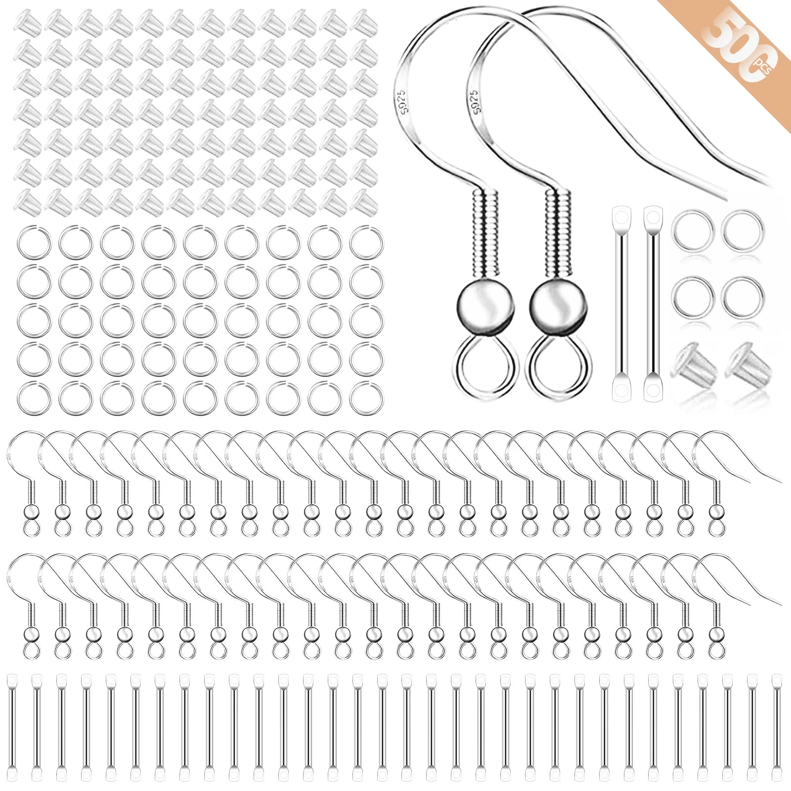 925 Silver/Gold Plated Earring Hooks for Jewelry Making, 900pcs Hypoallergenic Earring Making Kit,Earring Findings Jump Rings Aurexia off