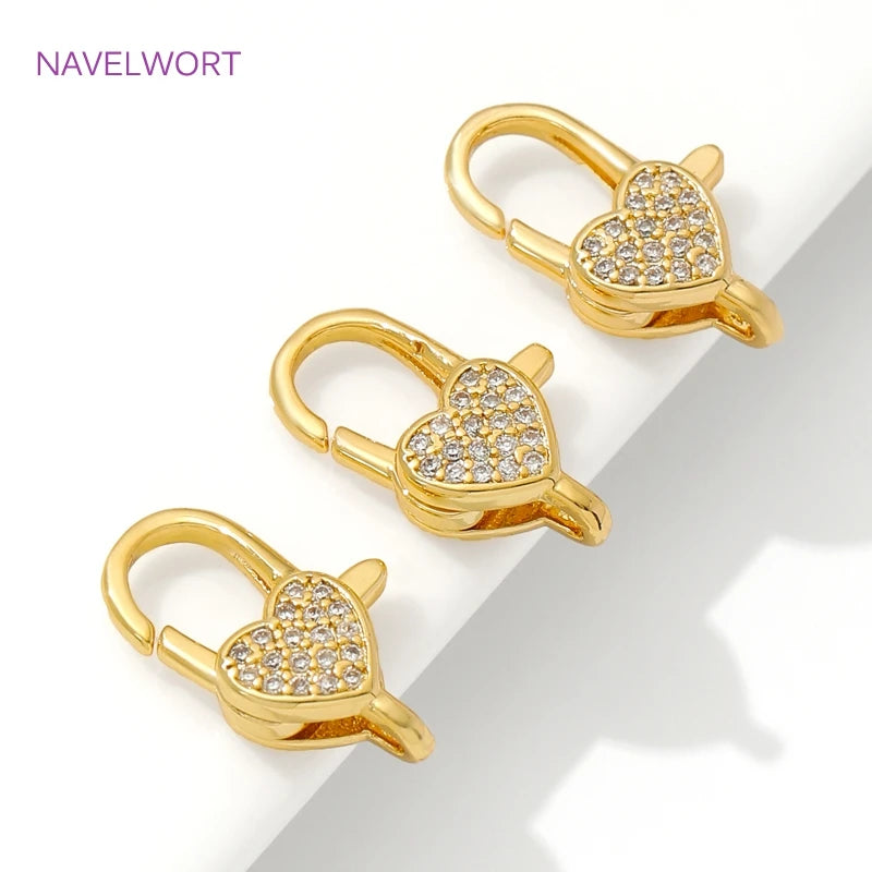 18K Gold Plated Inlaid Zircon Heart Lobster Clasps,Connectors For Jewelry,Clasp For Bracelet,DIY Jewelry Making Accessories Aurexia off