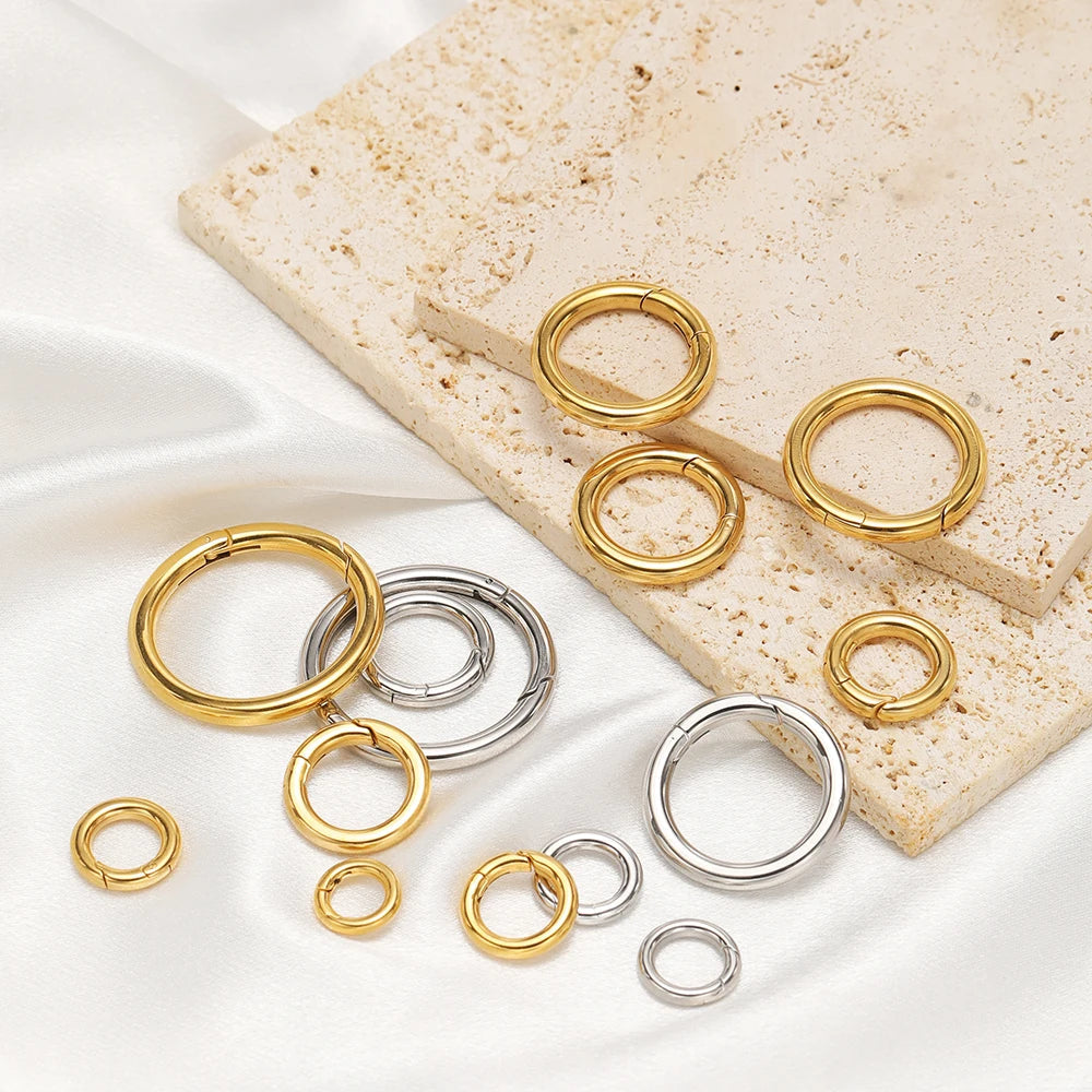 2Pcs/Lot Round Spring Clasps Stainless Steel Gold Plated Keyrings Buckles Connectors for DIY Jewelry Bag Hooks Making Components Aurexia off