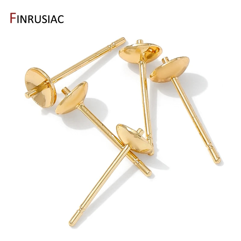 14K Gold Plated Brass Earring Stud Base Blank Post Ear Studs Tray Earplug For Pearl DIY Earring Making Accessories Aurexia off
